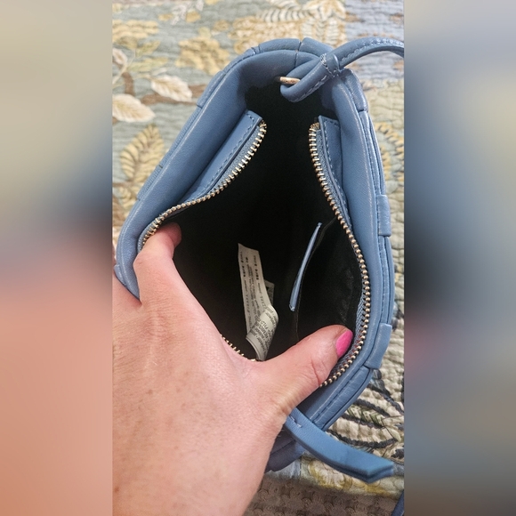 ZARA 100% Sheep Leather Quilted Crossbody Purse In Blue. NWT - Picture 8 of 16